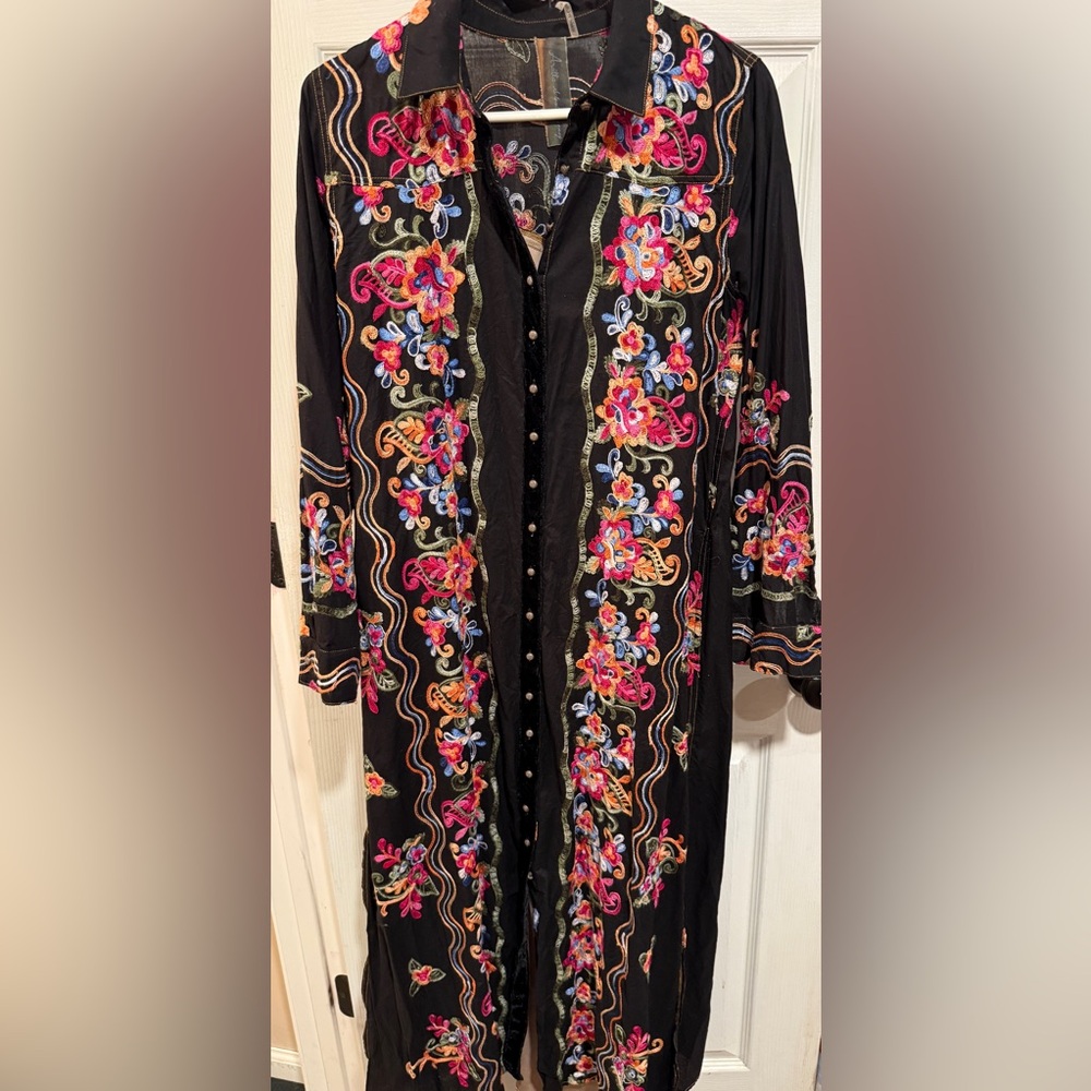 Aratta Black Dress with Vibrant Floral Embroidery